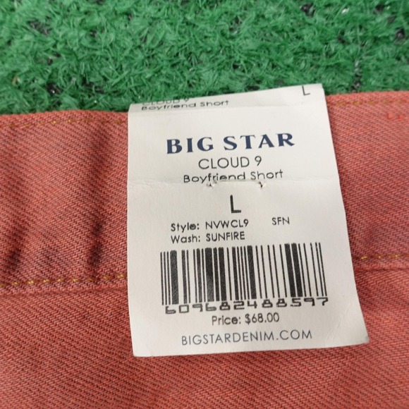 New! BIG STAR Boyfriend Shorts Womens Size L Orange Denim Fringe 35" Waist - Picture 5 of 9